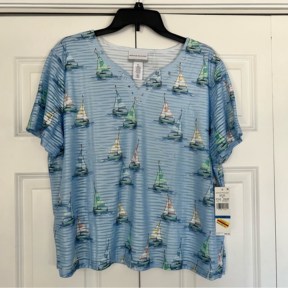Alfred Dunner Striped Sailboat Short Sleeve Top